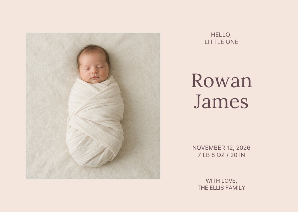 Preview for Hello, Little Rowan Landscape Birth Announcement Template