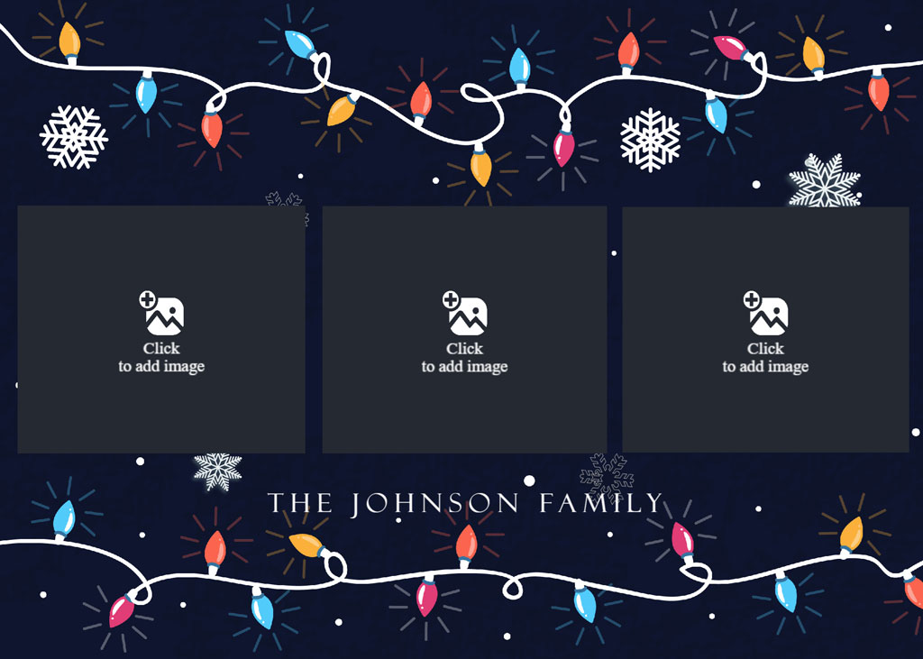 The Johnson Family Christmas card with three photos of the family members