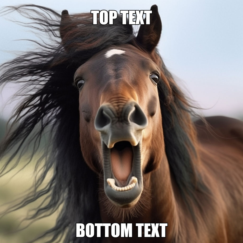 A brown horse with its mouth open and mane blowing in the wind