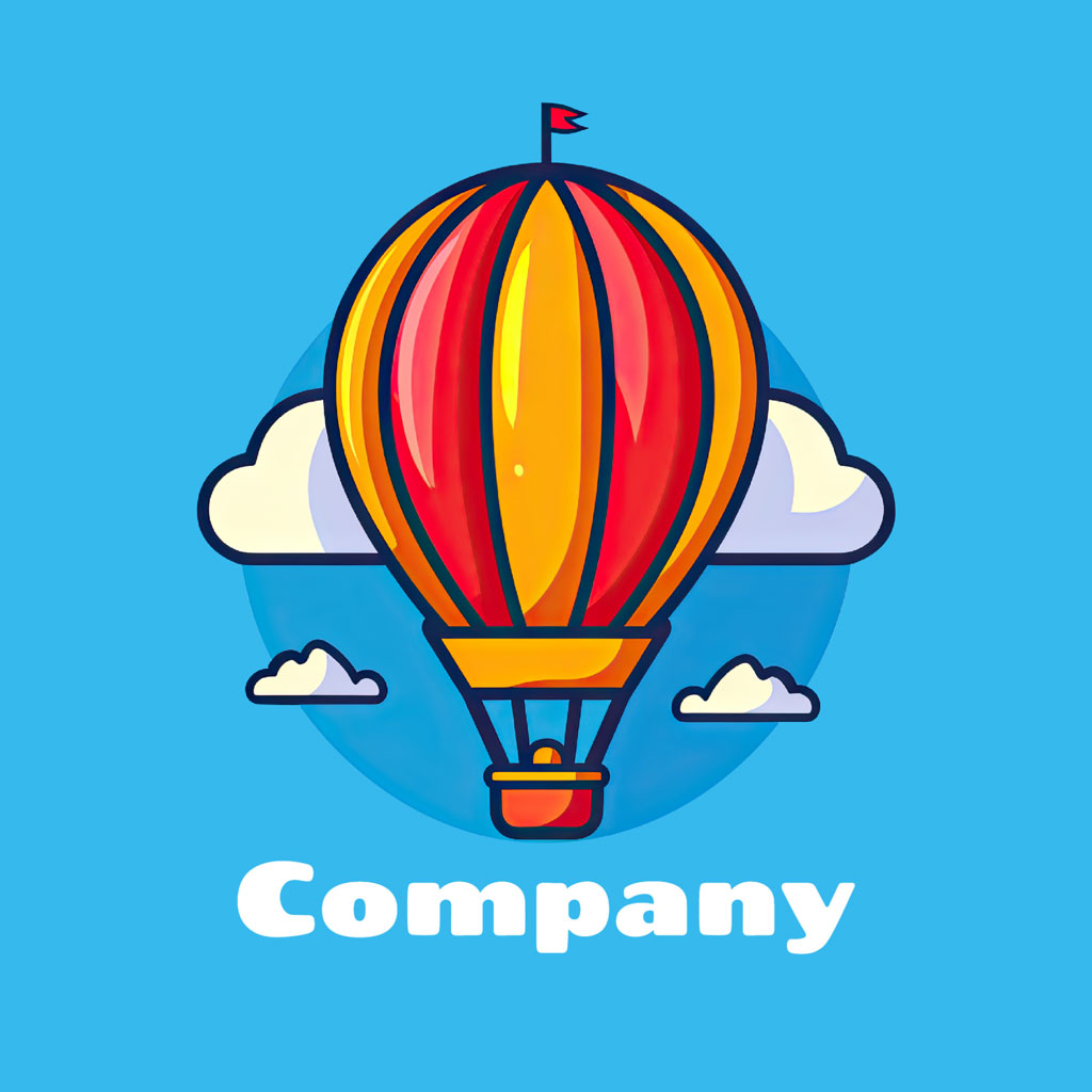 Company logo with a colorful hot air balloon