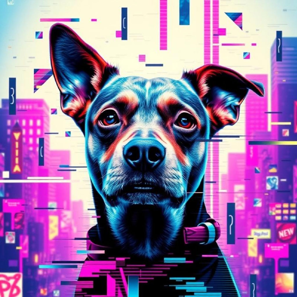 Futuristic portrait of a woman with neon cityscape