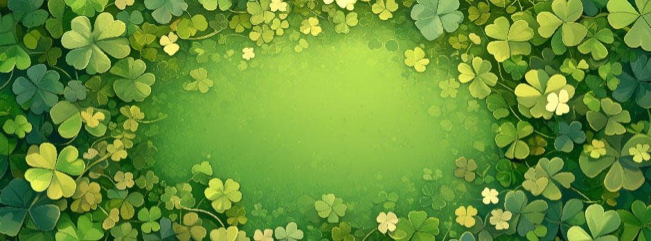 A lush green clover frame with small yellow flowers