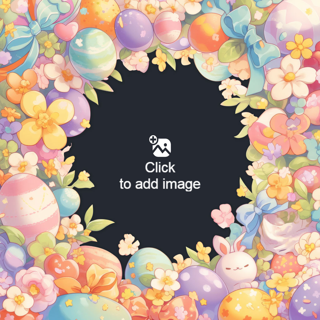 Easter frame with eggs, flowers, and bunny