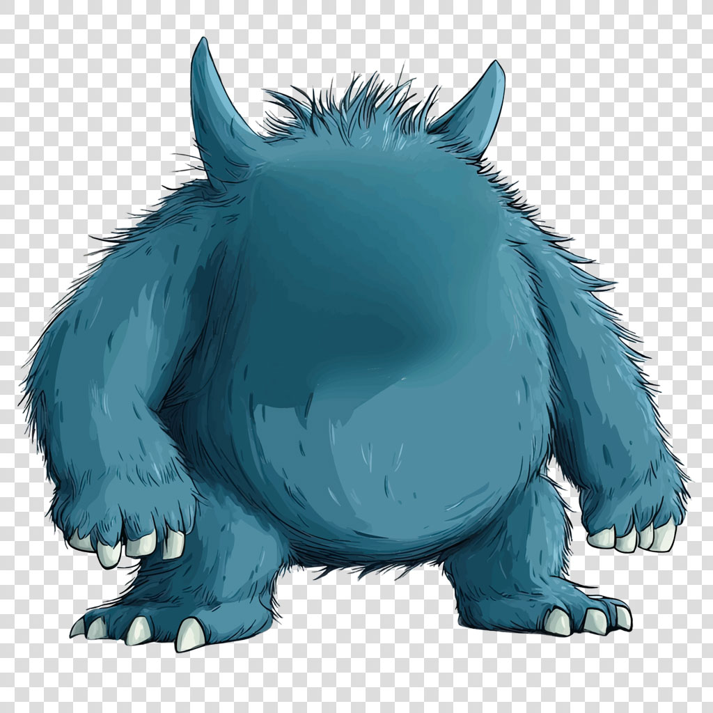 A blue monster with horns and sharp claws
