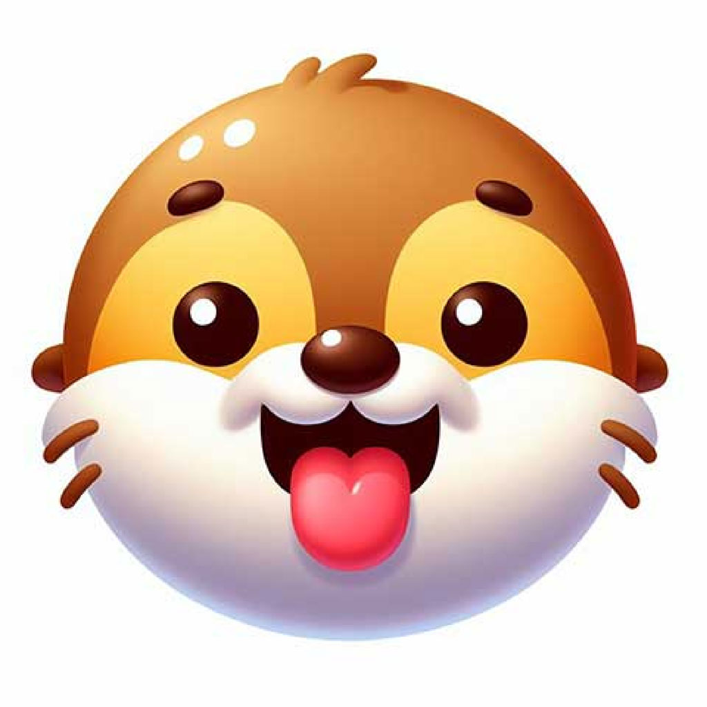 A smiling cartoon hamster with orange and white fur