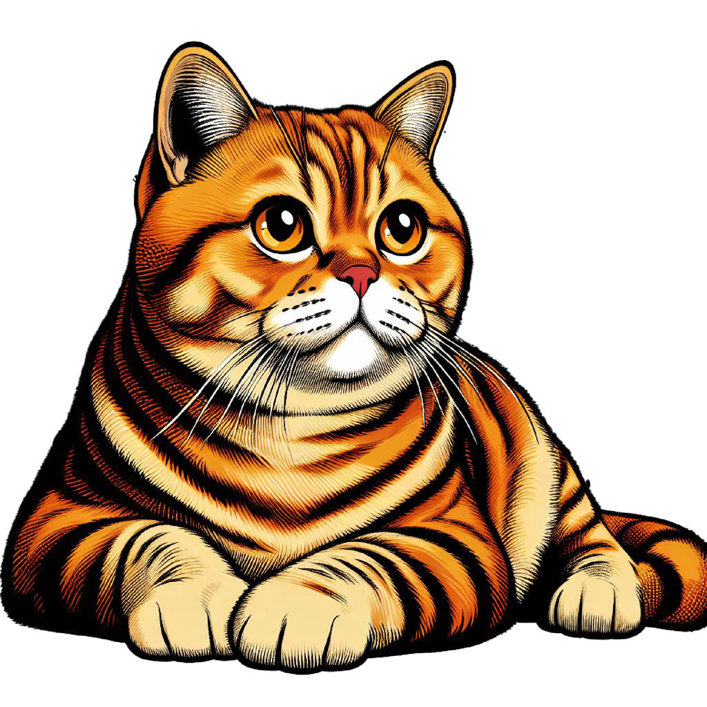 An aggressive cartoon cat with yellow eyes and orange accents