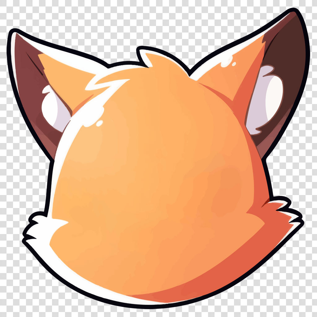 Cartoon fox head with orange fur and brown ears