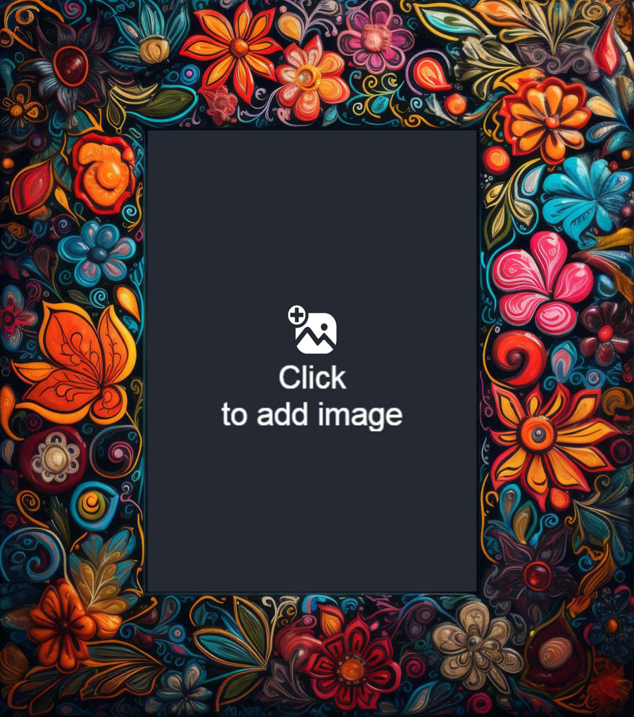 A vibrant floral frame with a black center.