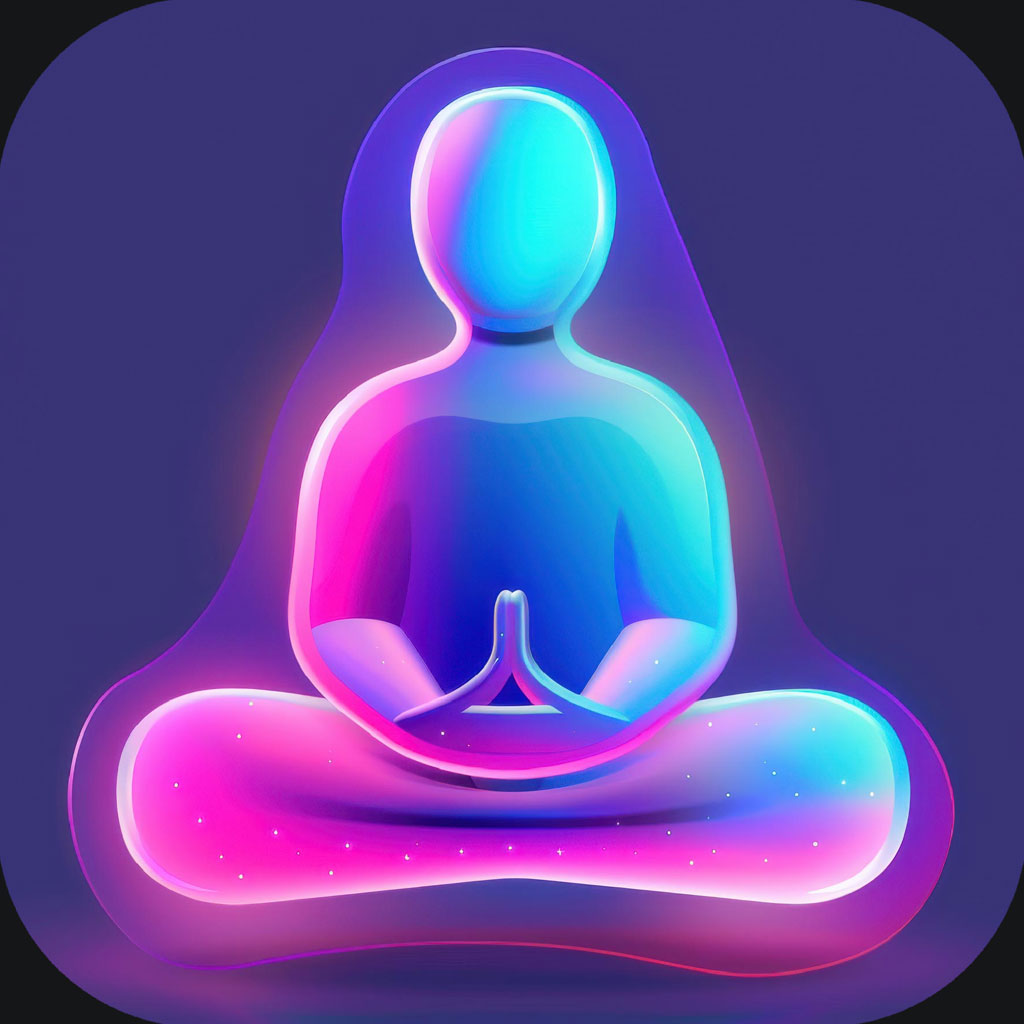 A person meditating in a lotus position with a glowing aura