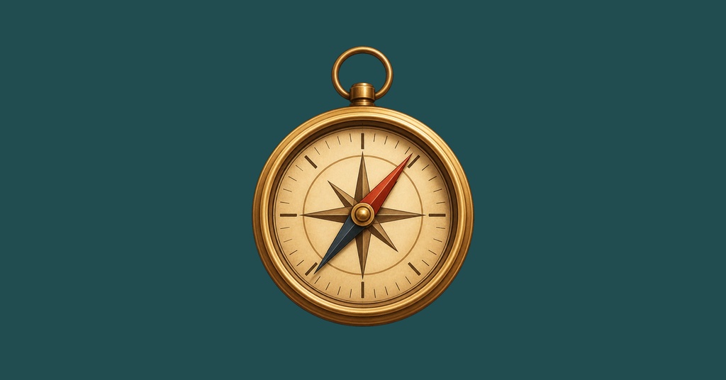 Gold compass centered on a teal background