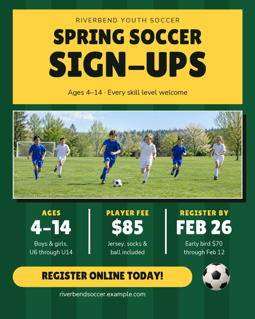 Preview for Spring Soccer Sign-ups Portrait Post Template