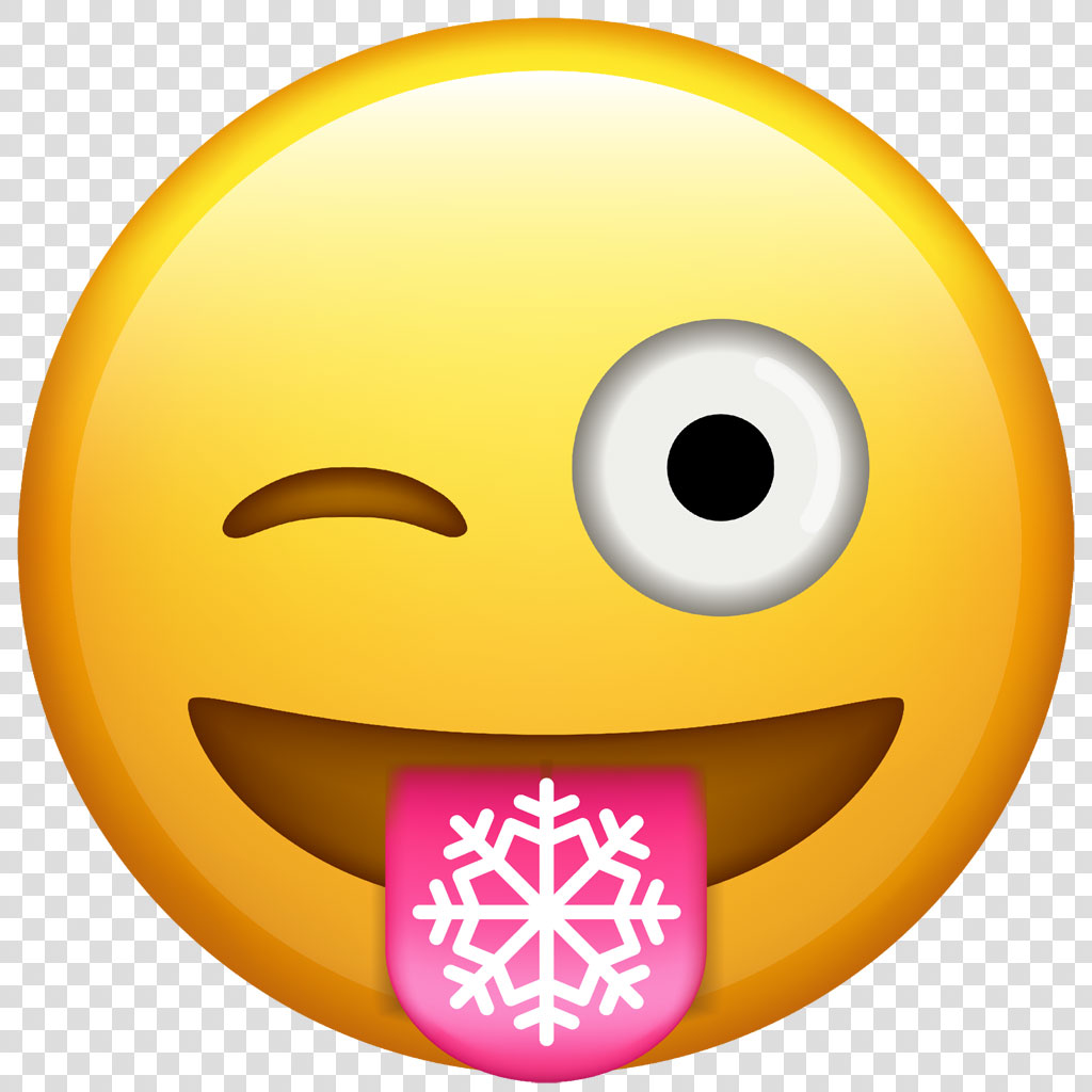 Winking face emoji with tongue out and snowflake