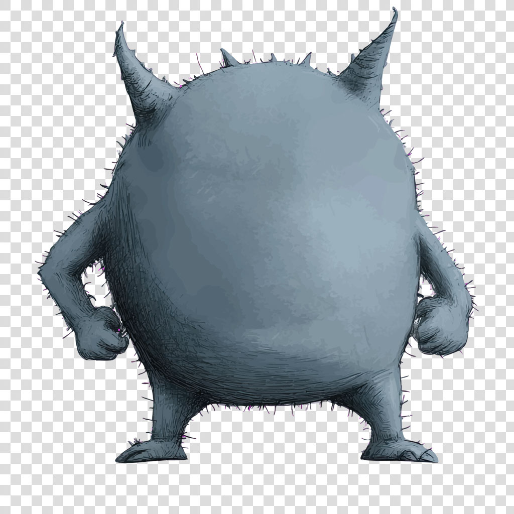 A gray monster with spikes and horns standing on four legs
