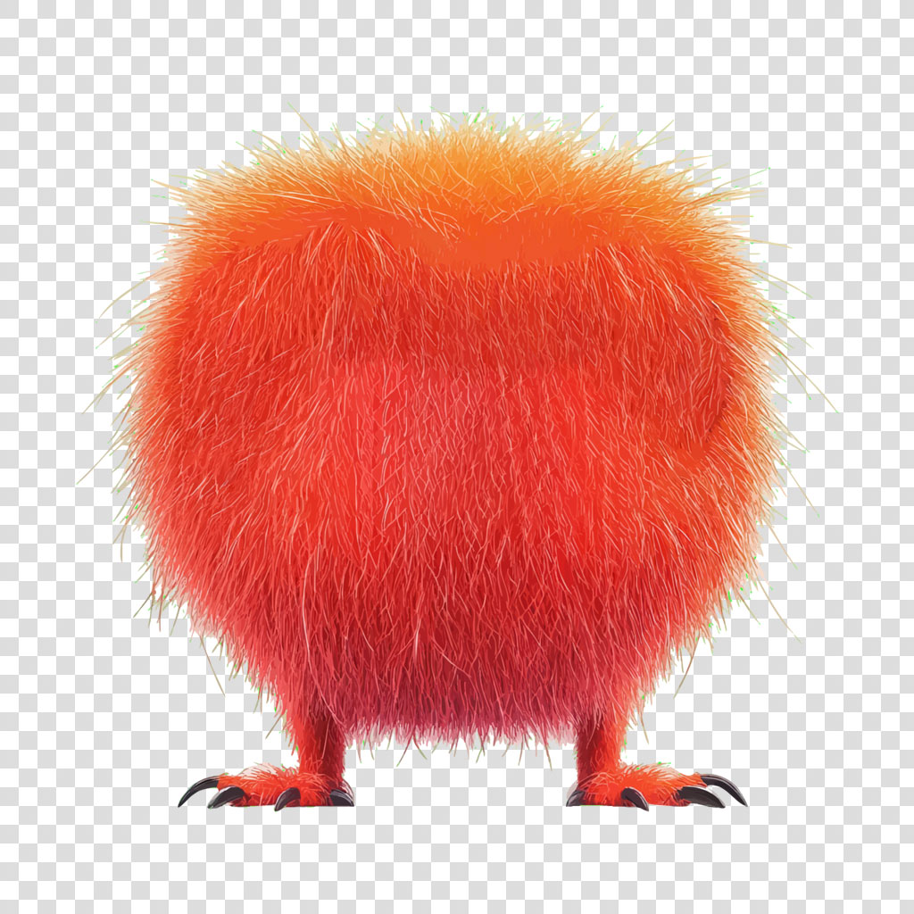 A red, furry creature with sharp claws on its feet