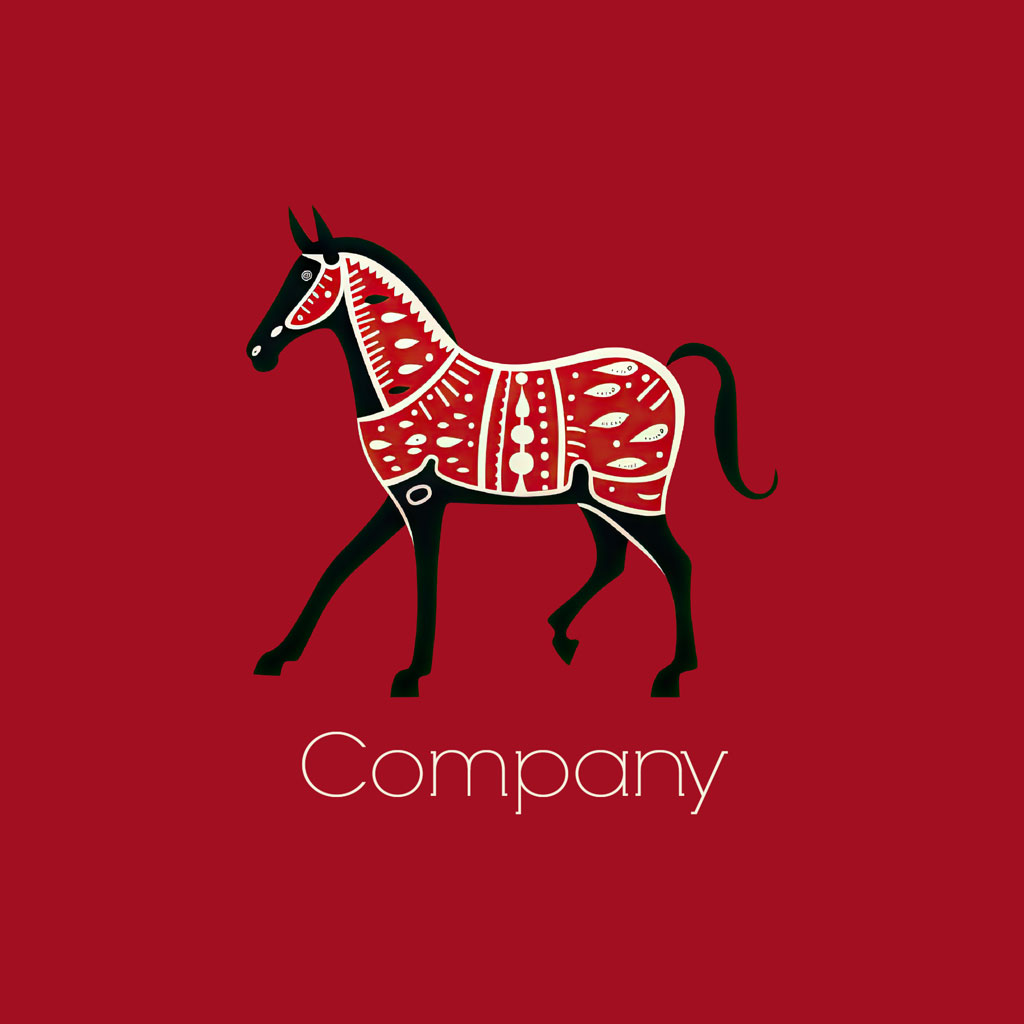 Stylized horse logo with decorative patterns