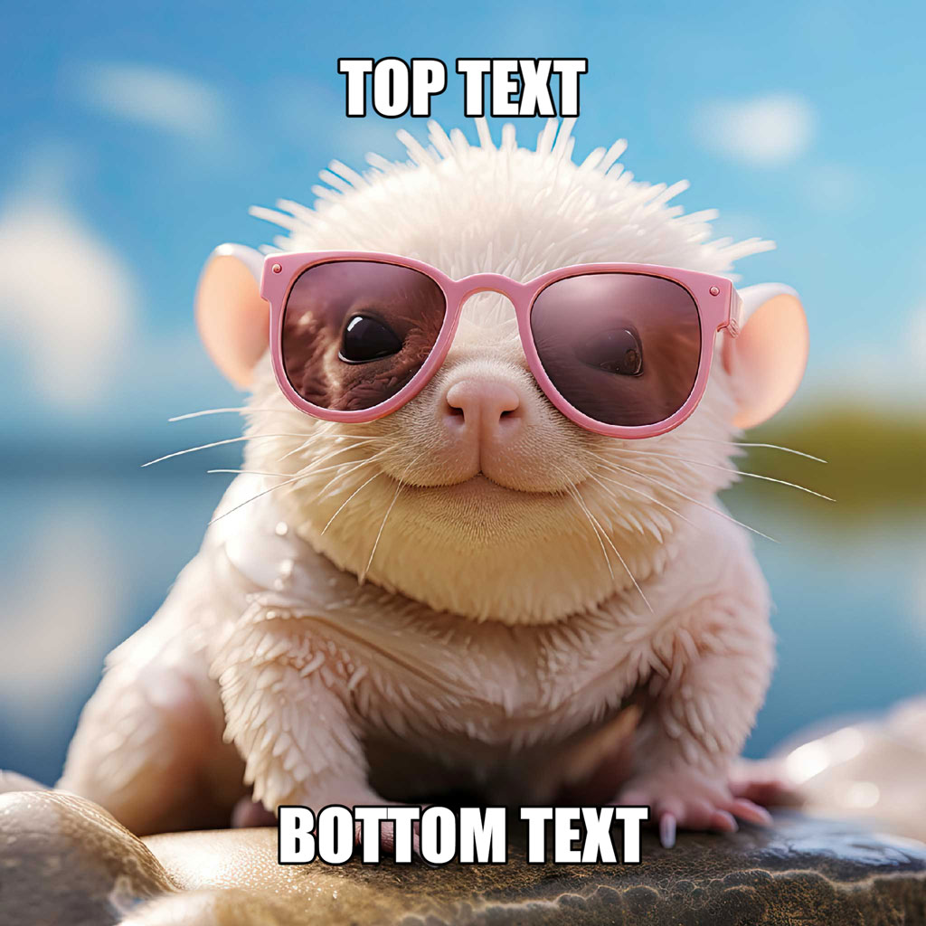 A hamster with pink sunglasses on a rock near water.