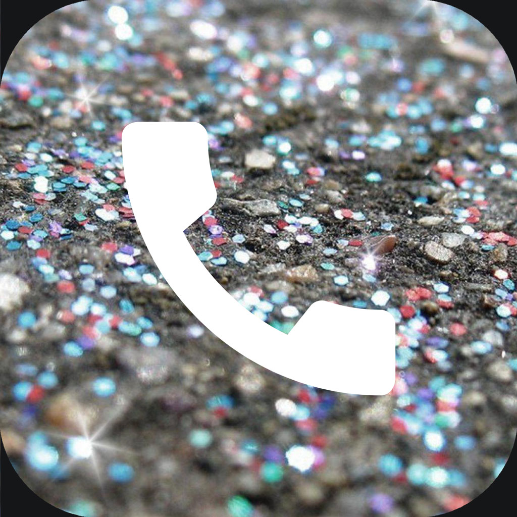 White phone icon on a glittery surface
