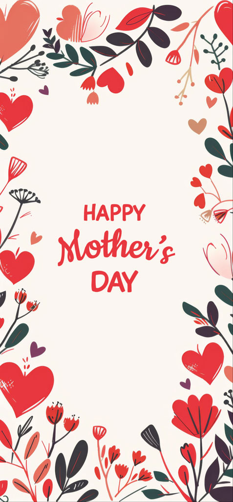 Happy Mother's Day greeting card with hearts and flowers