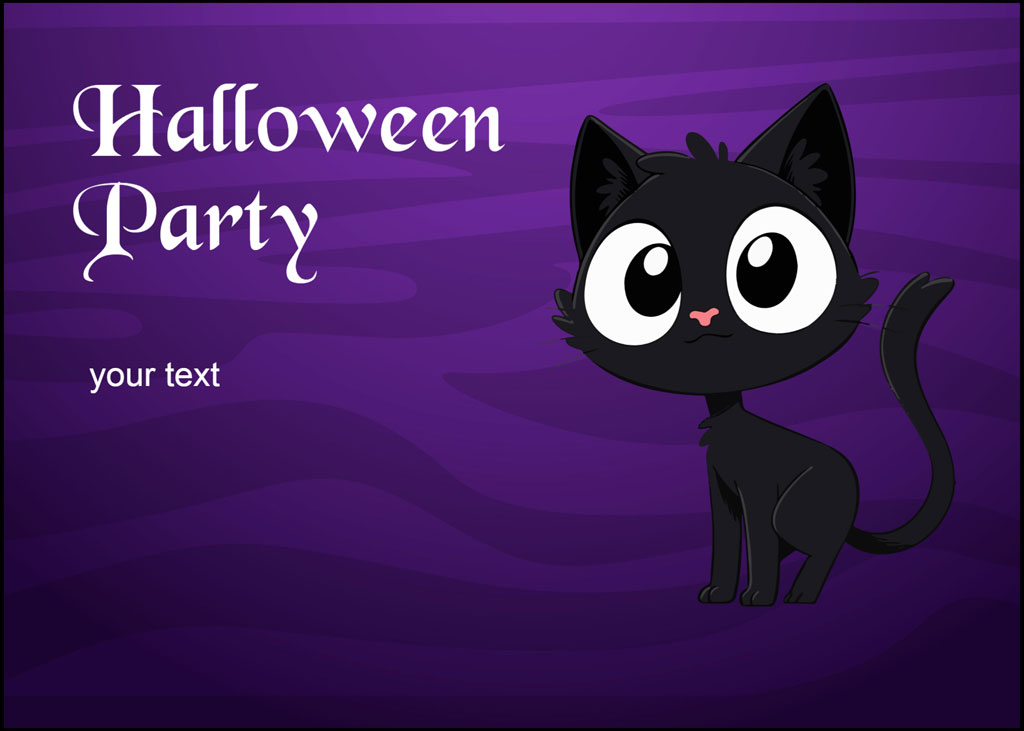Halloween party invitation with a black cat