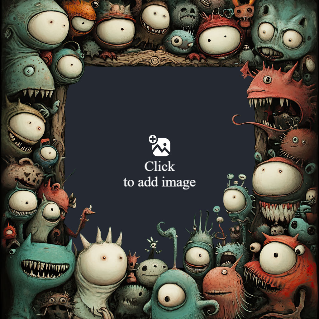 A frame made of colorful cartoon monsters with large eyes and sharp teeth.