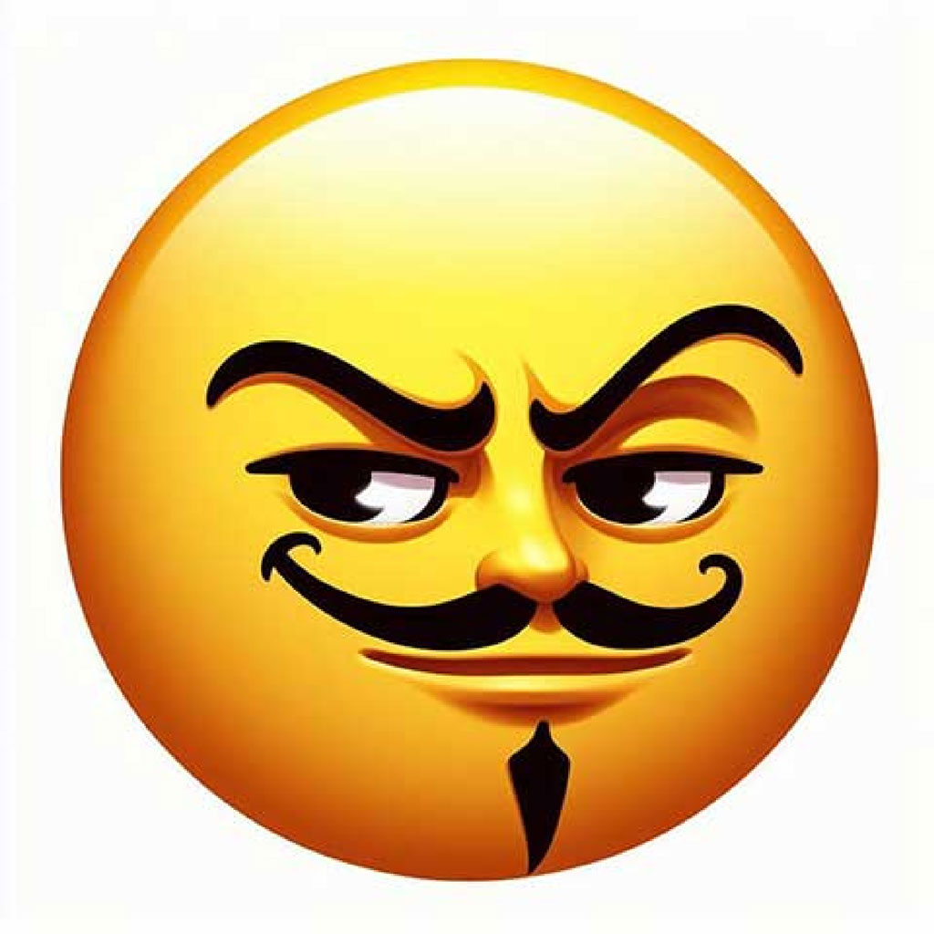 A yellow emoji face with a mustache and goatee