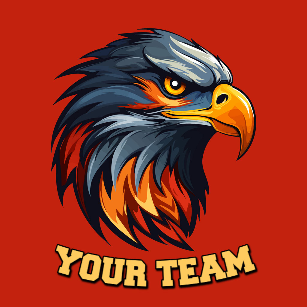 Illustration of a fierce eagle head with flames and 'YOUR TEAM' text