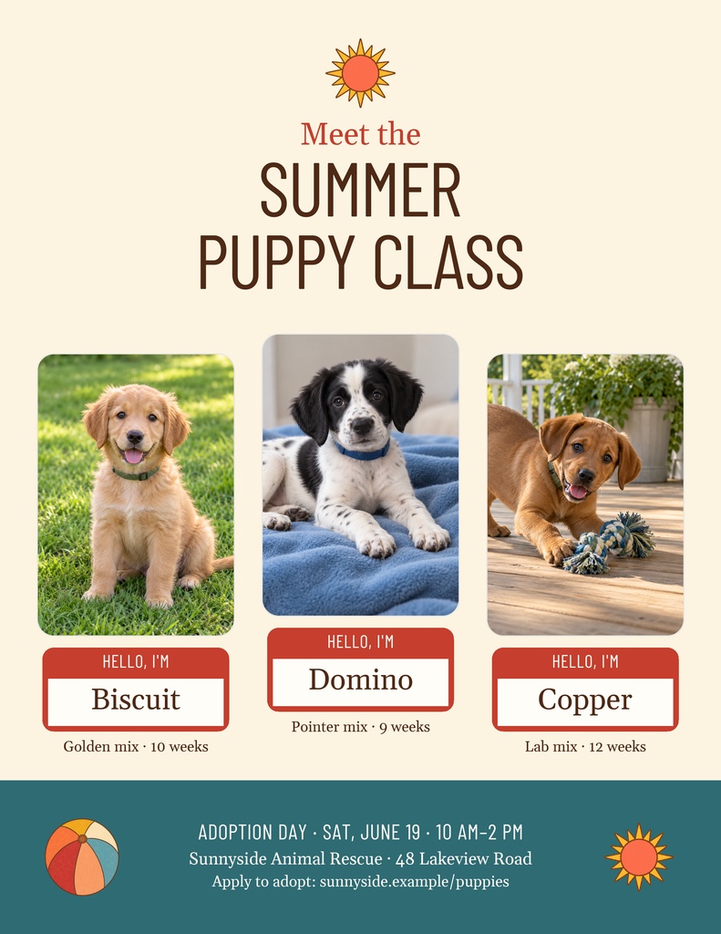 Preview for Meet The Summer Puppy Class Letter Flyer Template