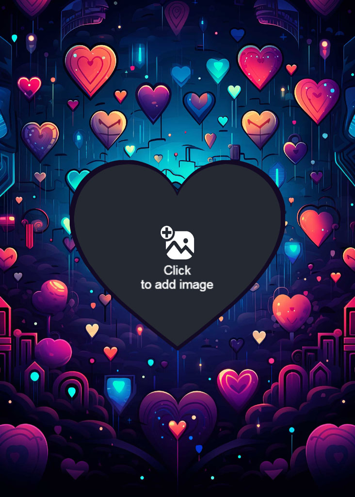 A large black heart surrounded by colorful hearts in a digital artwork