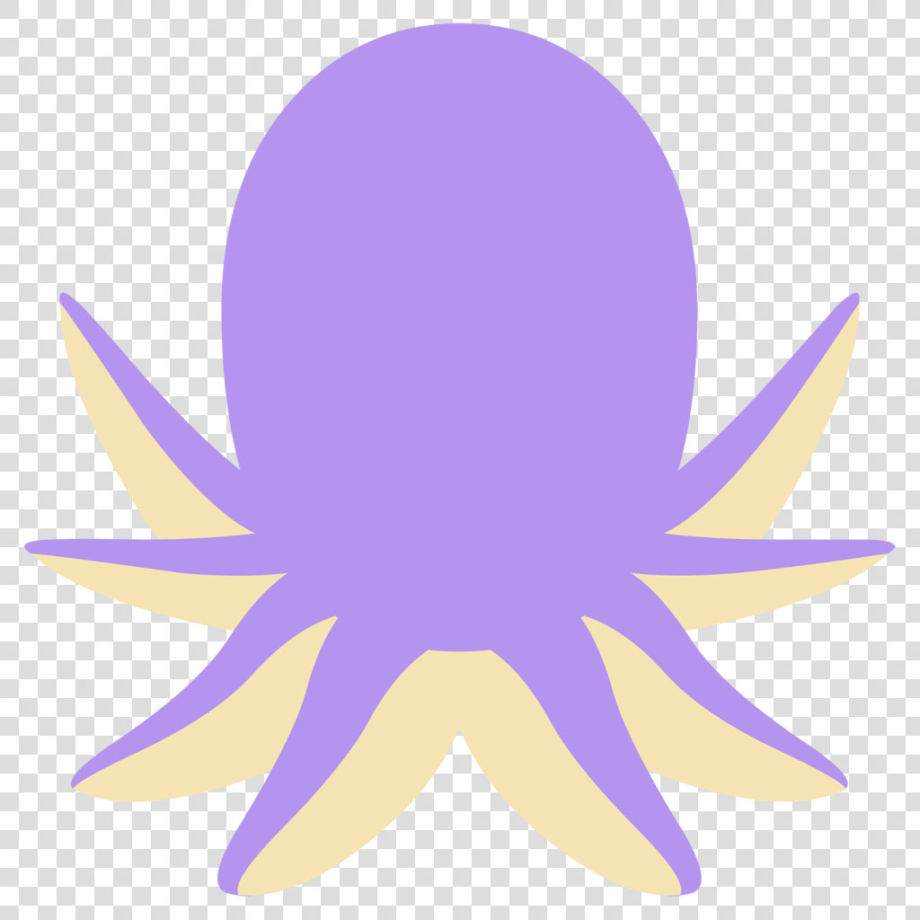 Stylized octopus with purple body and yellow tentacles