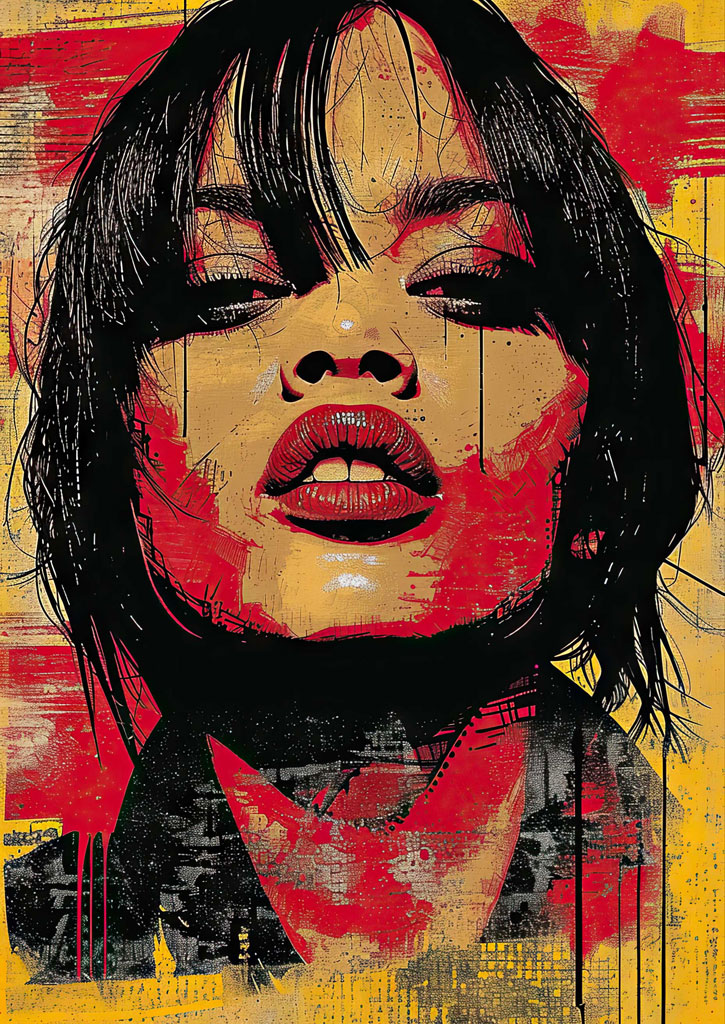 Abstract portrait of a woman with red and yellow hues