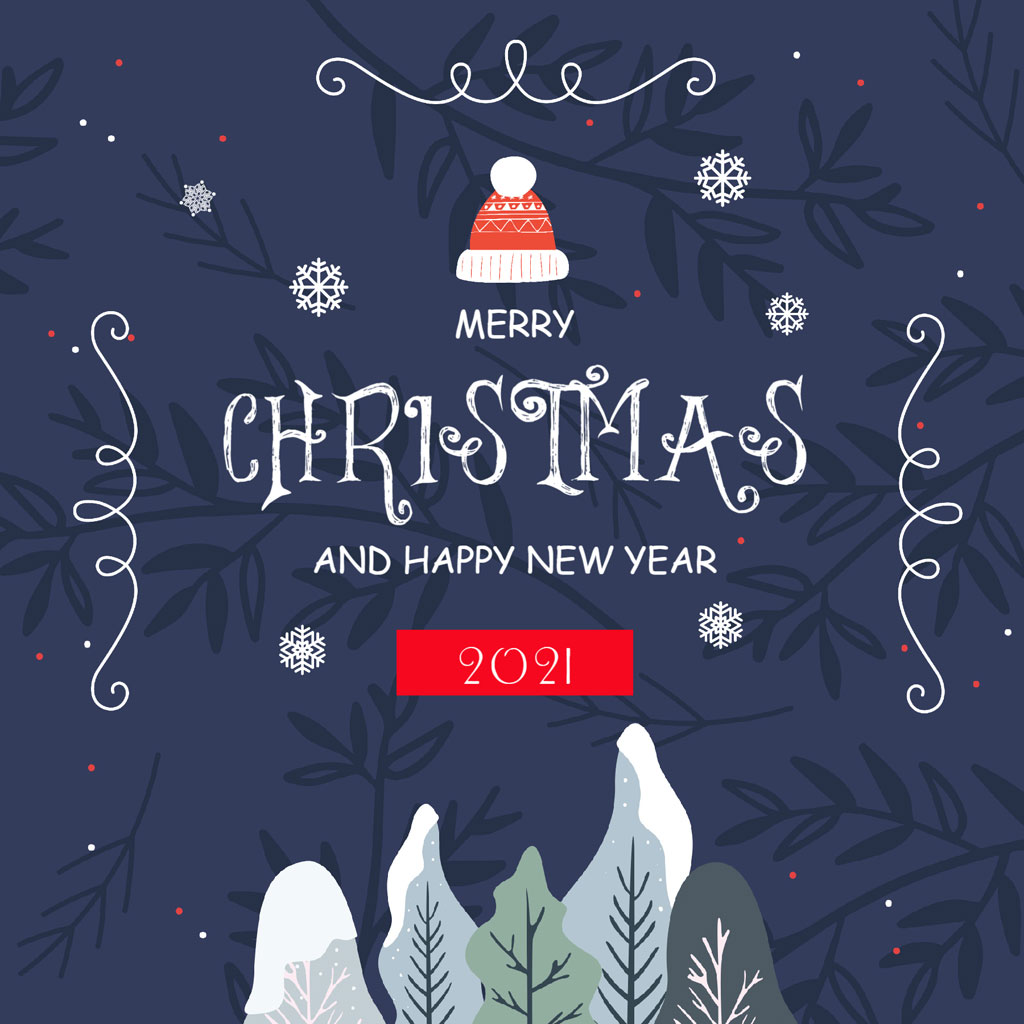 Merry Christmas and Happy New Year 2021 greeting card