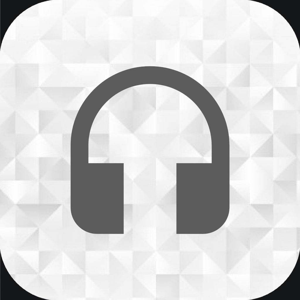Headphones icon on a white and gray geometric pattern