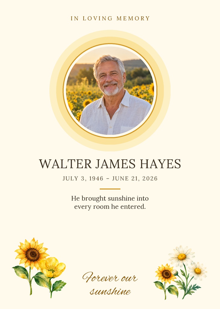 Preview for Forever Our Sunshine Remembrance Card Template