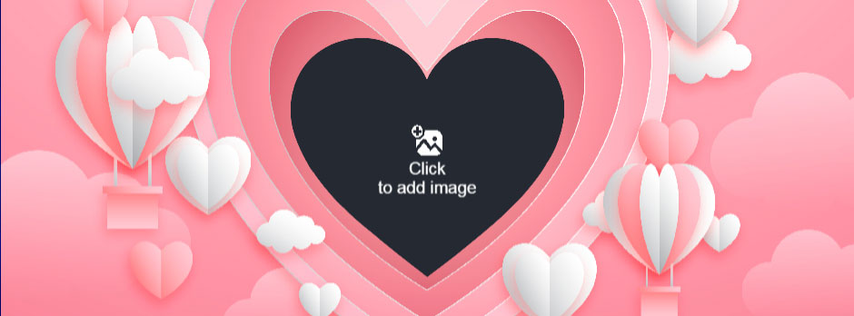 Valentine's Day heart design with hot air balloons and clouds