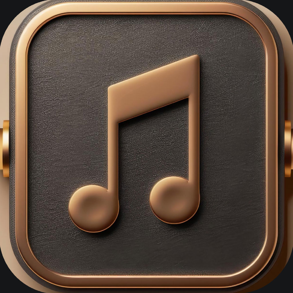 Gold eighth note icon on a dark gray background