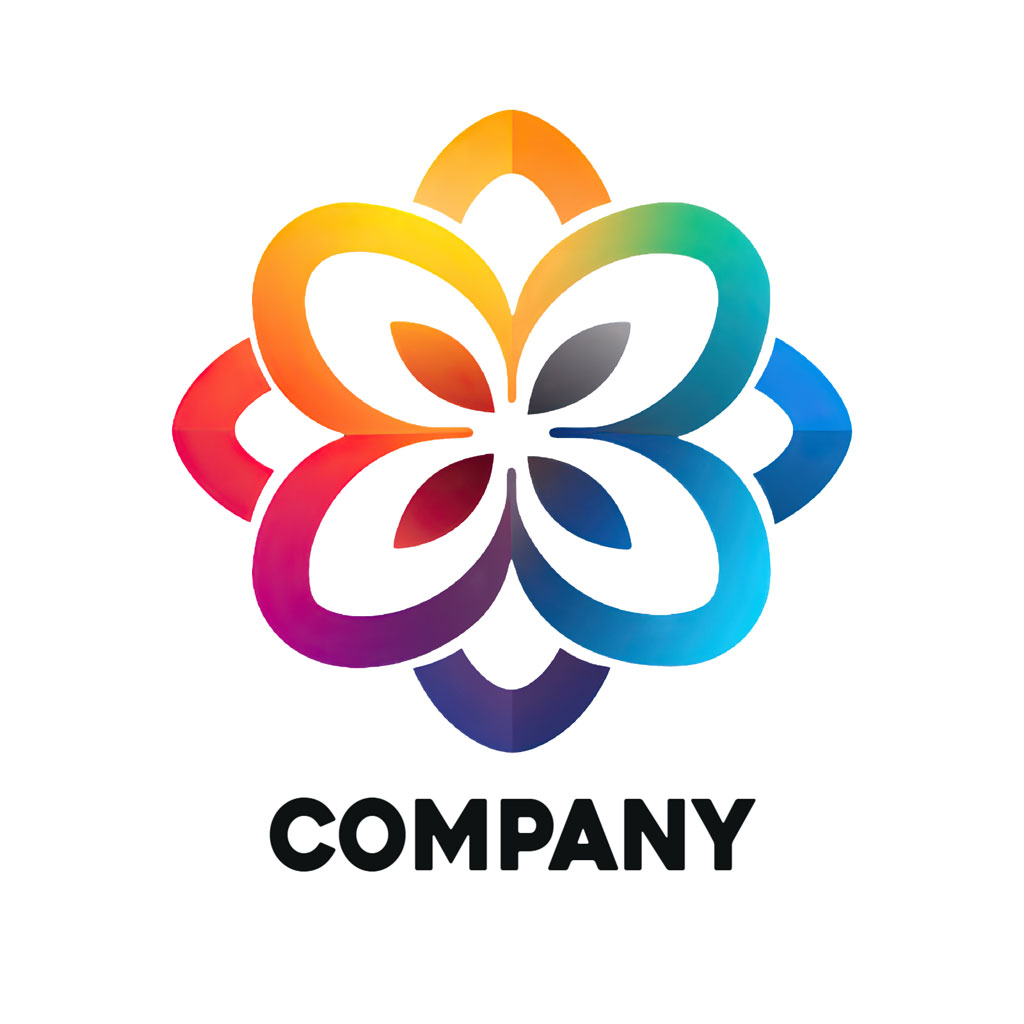 Company logo with a multicolored flower design