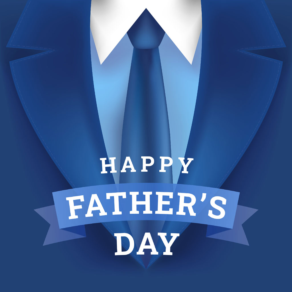 Happy Father's Day graphic with a blue suit and tie