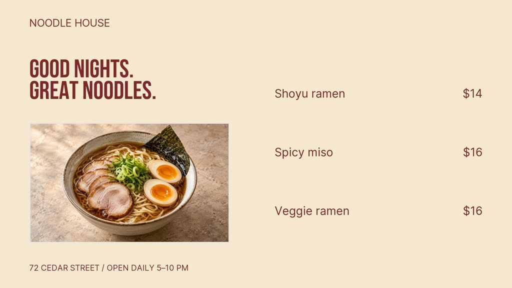 Preview for Noodle House Nights Digital Menu Board Template