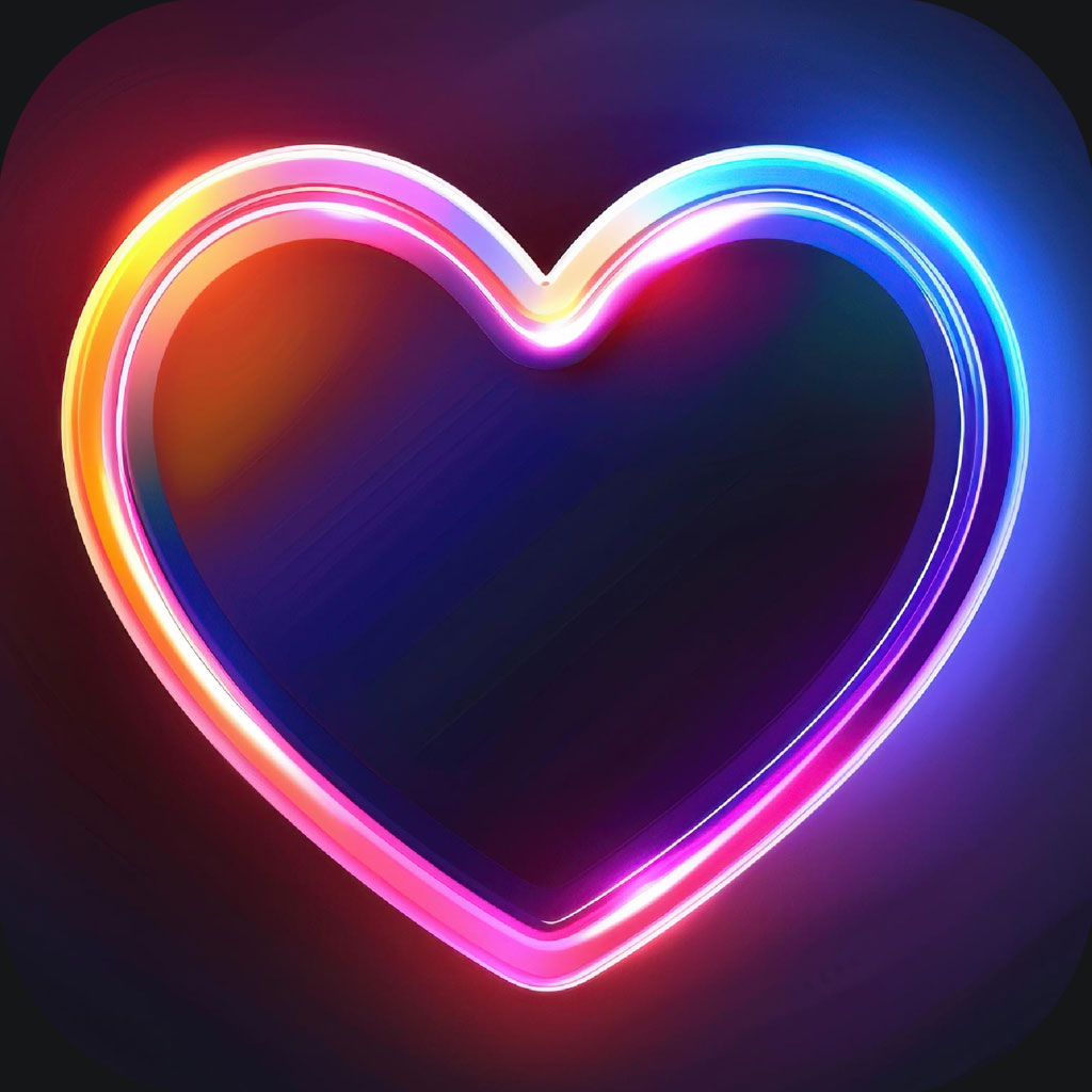 Neon heart icon with a gradient effect