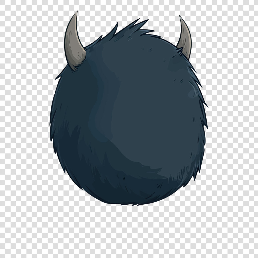 Cartoon furry monster head with horns
