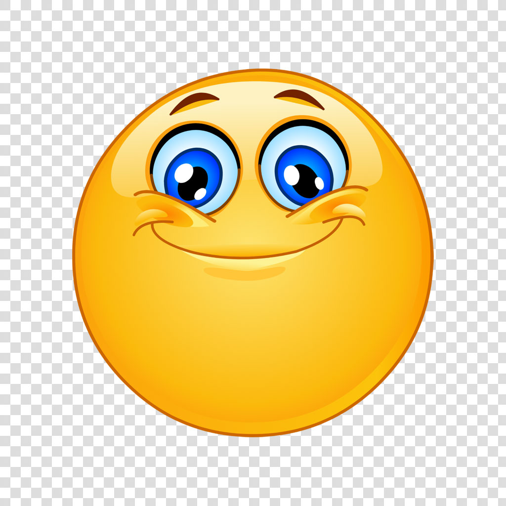 A smiling yellow emoji with blue eyes