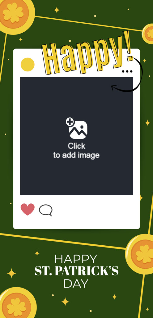 St. Patrick's Day social media post template with shamrocks and gold coins