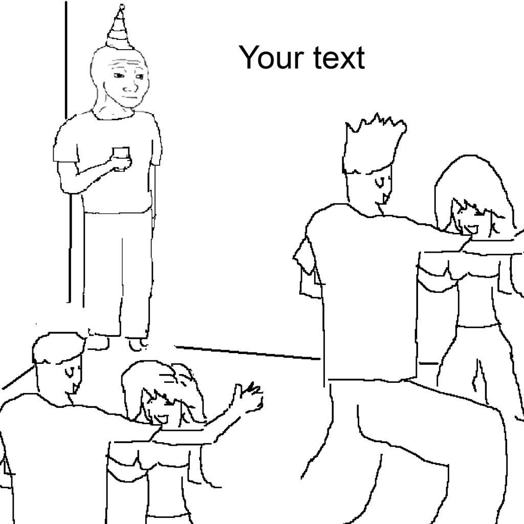 A cartoon drawing of people at a party with one person standing alone.
