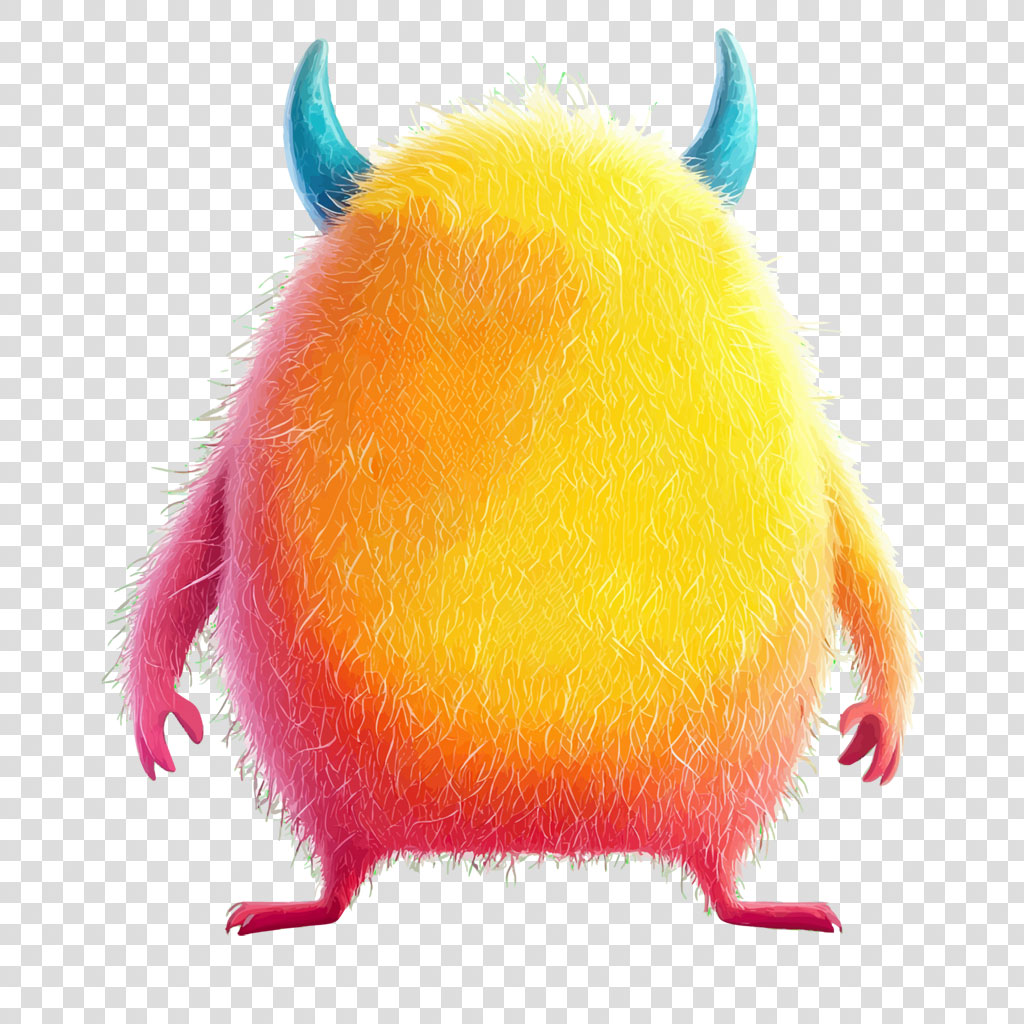 A cartoon monster with blue horns and gradient fur