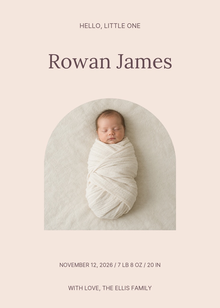 Preview for Hello, Little Rowan Birth Announcement Card Template