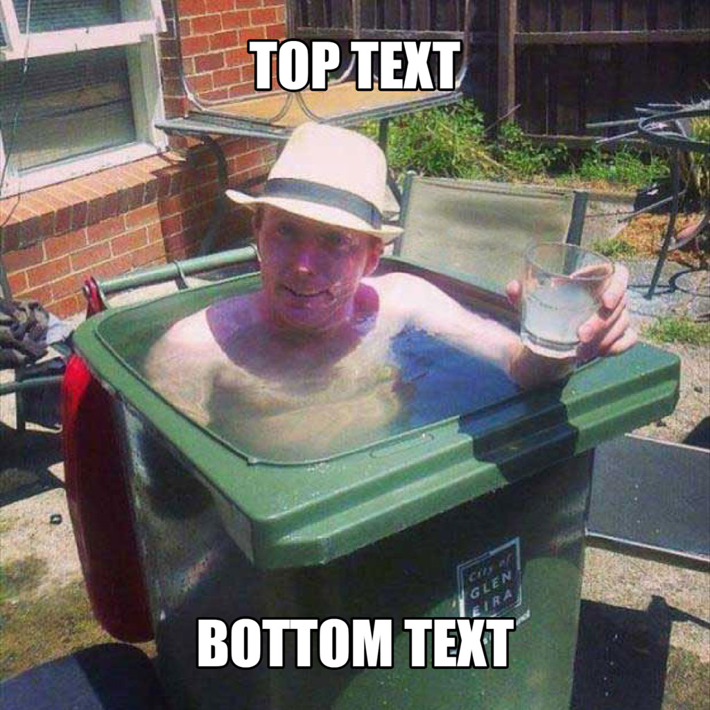 Man in a green trash can holding a glass of water