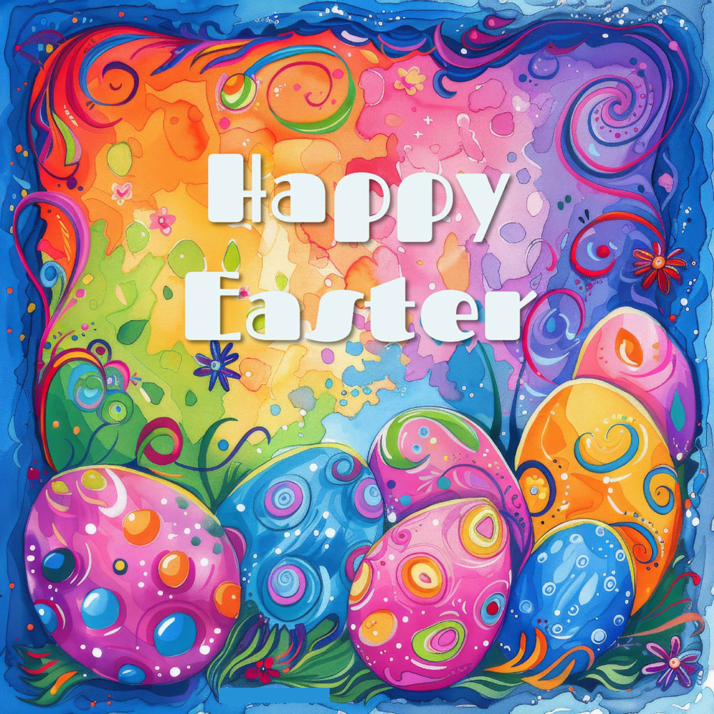 Happy Easter illustration with decorated eggs
