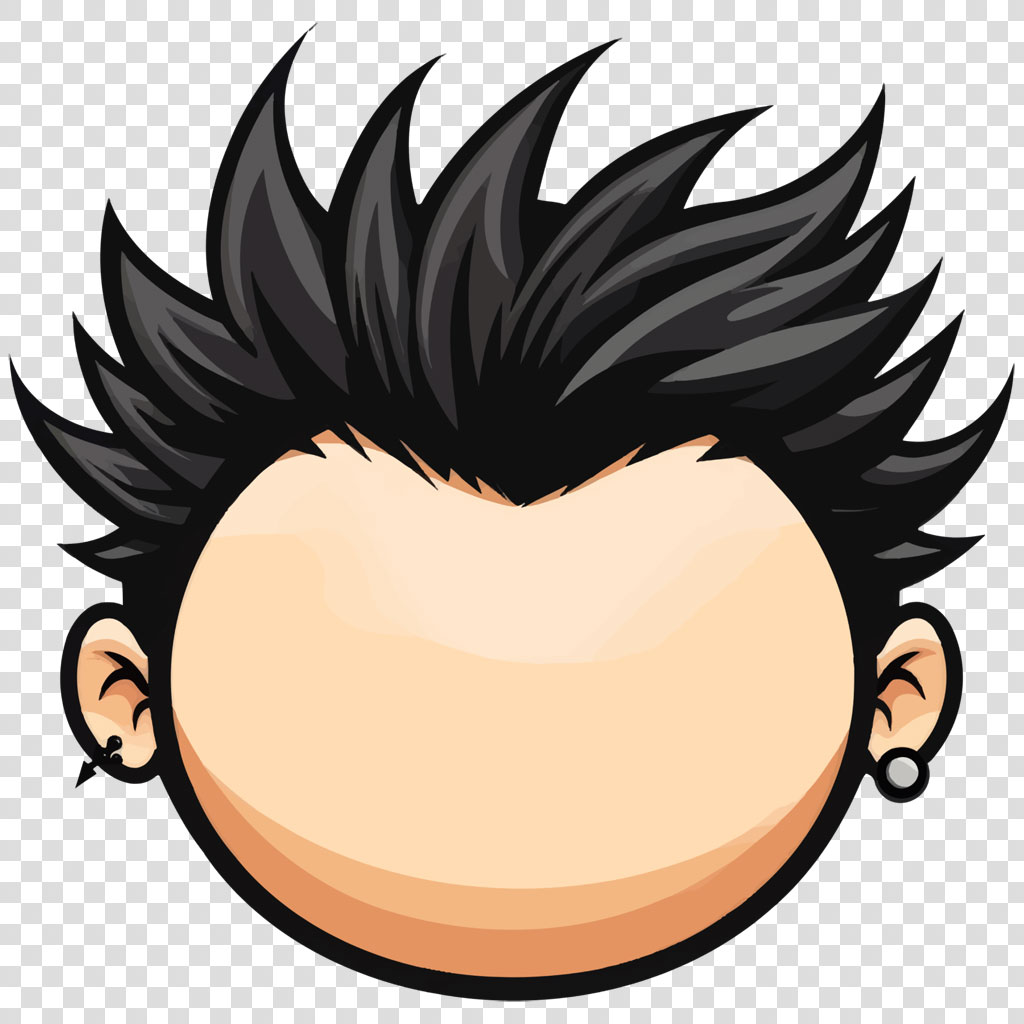 Cartoon character head with spiky black hair