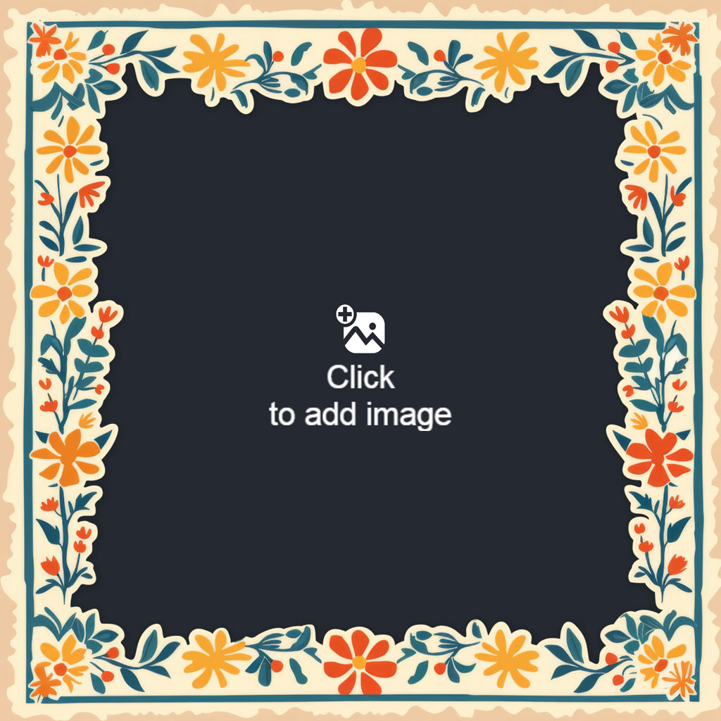 A square floral frame with yellow and orange flowers on a dark background.