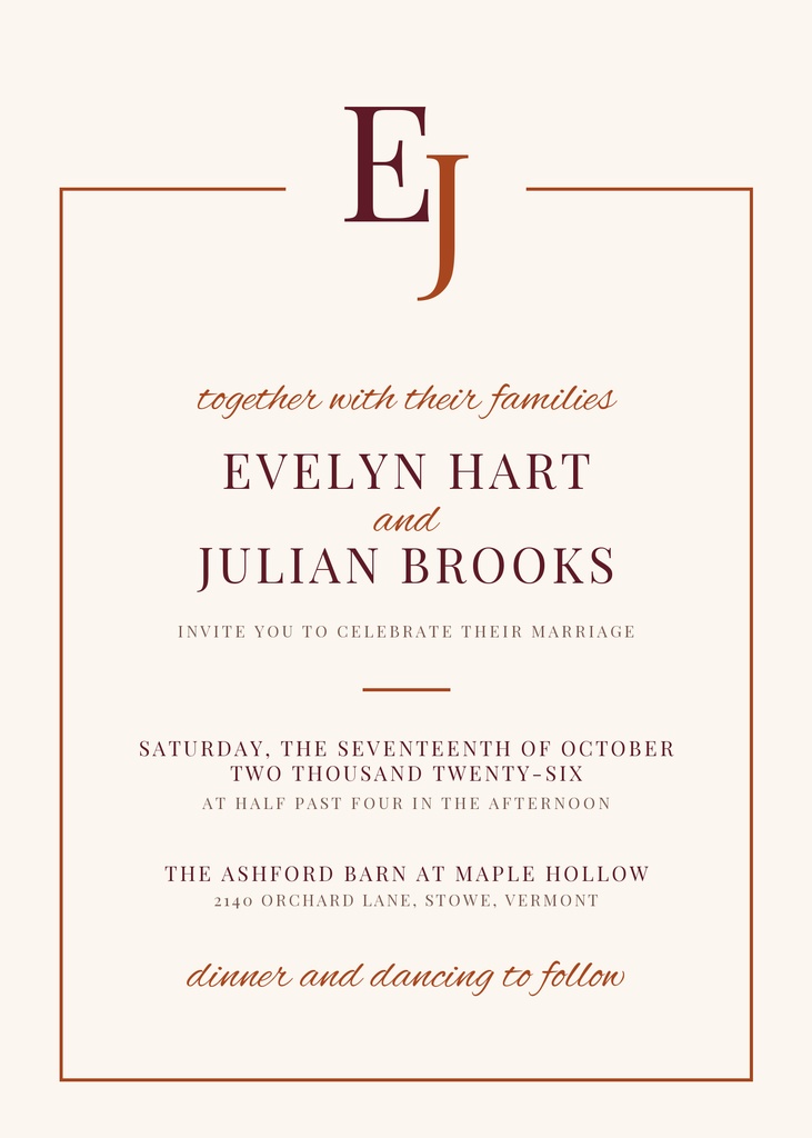 Preview for Autumn Ember Wedding 5 × 7 Invitation Template